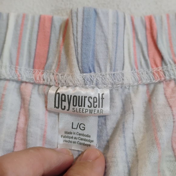 Women's White Striped Cotton Cropped Pajama Pants with Pink & Light Blue Stripes - Picture 3 of 10